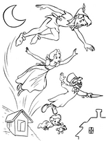 coloriage peter pan entraine wendy et ses freres dans le ciel